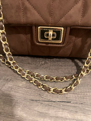 Karl Lagerfeld Quilted Chocolate Brown Chain Shoulder Bag