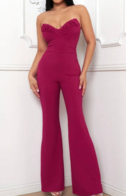 Pleated on bust sweetheart neck jumpsuit