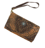 Women Western Floral Damask Medallion Crossbody Wallet
