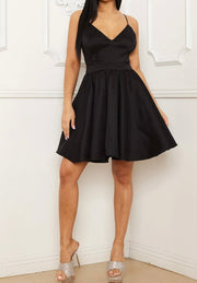 Taffeta fabric with sheer lace back mini dress