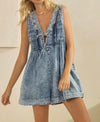 PLEATED ALL OVER PEARL DENIM ROMPER