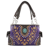 Turquoise Cross Gold Flower Women's Handbag Purse