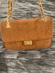Karl Lagerfeld Luxury Suede Chain Shoulder Bag in Brown