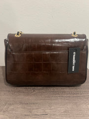 Karl Lagerfeld classic faux Croc-Embossed Leather Shoulder Bag in Dark Brown