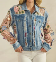 DENIM JACKET WITH FLORAL ORGANZA INSET