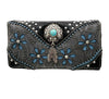 Bessie Turquoise Concho Feather Western Crossbody Wallet