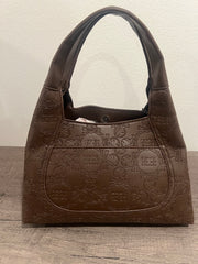 Chocolate Brown Embossed Shoulder Bag with Skull Patch by Ed Hardy