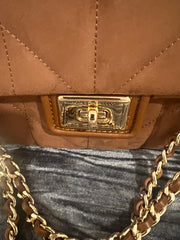 Karl Lagerfeld Luxury Suede Chain Shoulder Bag in Brown