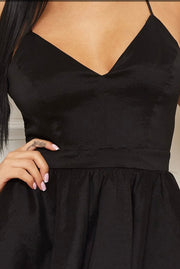 Taffeta fabric with sheer lace back mini dress