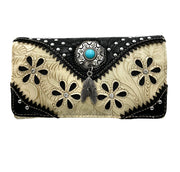 Bessie Turquoise Concho Feather Western Crossbody Wallet
