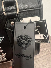Ed Hardy Black Embellished Skull & Rose Satchel Bag w/ Strap