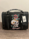 Ed Hardy Black Embellished Skull & Rose Satchel Bag w/ Strap