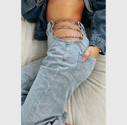 Y2K 90s Chic Chain Side Wide Leg Jeans