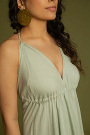 Sage Green V Neck Backless Maxi