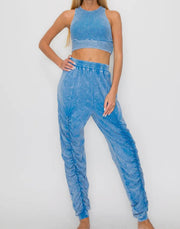 Mineral wash crop top & Ruched Pants Set