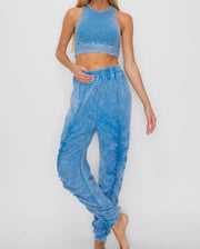 Mineral wash crop top & Ruched Pants Set