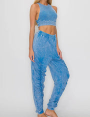 Mineral wash crop top & Ruched Pants Set