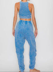 Mineral wash crop top & Ruched Pants Set