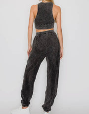 Mineral wash black crop top & ruched pant set