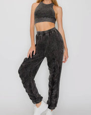 Mineral wash black crop top & ruched pant set