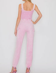 Pink mineral washed cargo Pocket jumpsuit