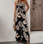 Printed strapless jumpsuit