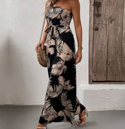 Printed strapless jumpsuit