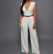 Slim fit V neck sleeveless jumpsuit