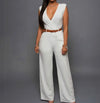 Slim fit V neck sleeveless jumpsuit