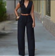 Slim fit V neck sleeveless jumpsuit