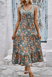 Floral sleeveless tiered dress