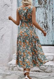 Floral sleeveless tiered dress