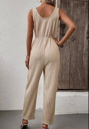 Pleated sleeveless button solid jumpsuit
