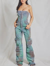 Multi color cargo denim jumpsuit