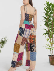 Patchwork cotton overalls