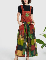 Wide leg patchwork jumpsuit