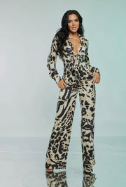 Satin zebra print jumpsuit