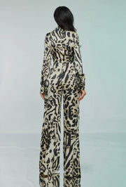 Satin zebra print jumpsuit