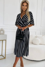 Novena striped side slit wrap midaxi dress