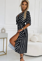 Novena striped side slit wrap midaxi dress