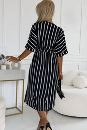 Novena striped side slit wrap midaxi dress