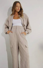 Embossed Bomber & Long Pants Set