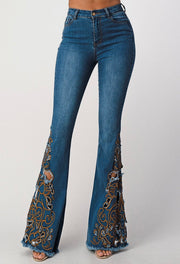 Flare Embroidery Denim Pants