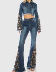 Flare Embroidery Denim Pants