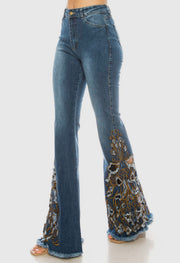 Flare Embroidery Denim Pants