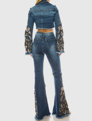 Flare Embroidery Denim Pants