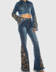 Flare Embroidery Denim Pants