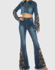 Flare Embroidery Denim Pants