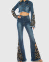 Flare Embroidery Denim Pants