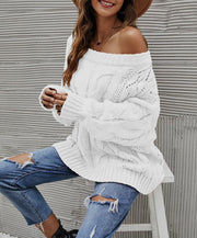 White Off Shoulder Cable Knit Jumper